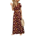thumbnail image 1 of Colisha Ladies Swing A-Line Dresses V Neck Kaftan Sundress Short Sleeve Long Maxi Dress Fashion Dailywear Floral Printed Claret 3XL, 1 of 2