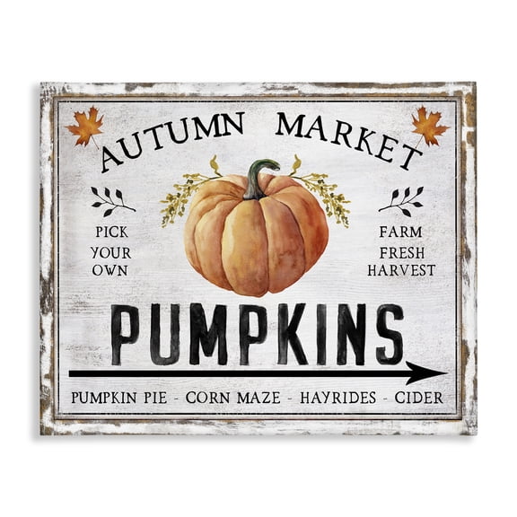 Stupell Industries Autumn Market with Arrow Holiday Painting Gallery Wrapped Canvas Art Prints Wall Art, 20 x 16