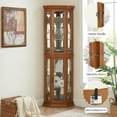 thumbnail image 5 of LoLado Corner Curio Cabinet, Lighted Corner Display, Glass Bar Cabinet with Tempered Glass Door and Adjustable Shelf, Glass Cabinet Shelves Bead Bulb Included, OAK, 5 of 13