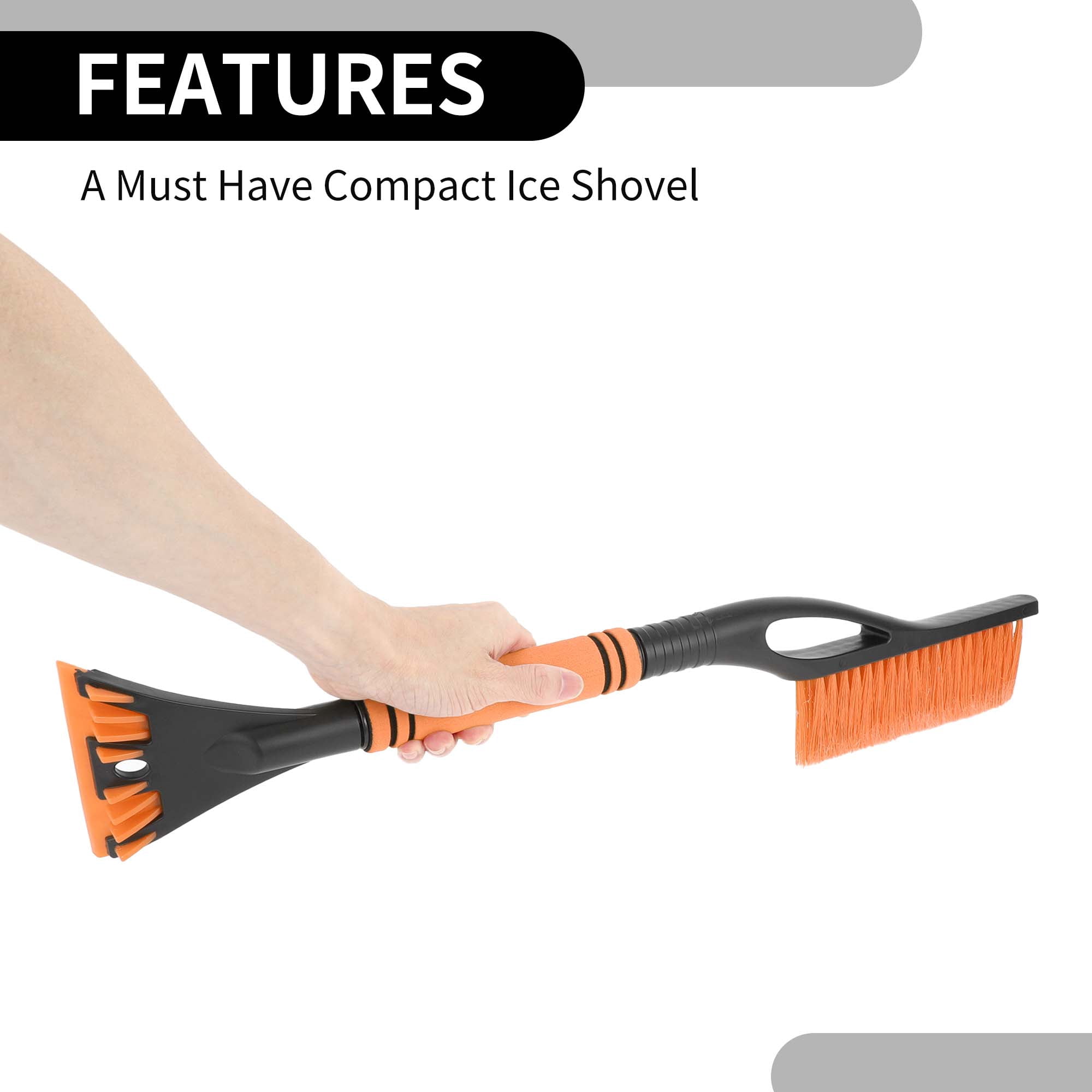 Unique Bargains Car Ice Scraper Brush with Broom - SUV Snow Frost Remover Orange
