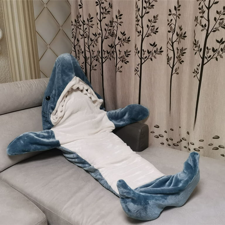 Oversized Hooded Wearable Cartoon Shark Costume Flannel One-Piece Shark  Blanket Super Soft Cozy Shark Blanket Onesie for Adult