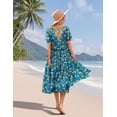 thumbnail image 3 of Vestido midi YESNO de verano con estampado floral con cuello en V y manga abullonada para mujer, 3 of 5