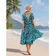 thumbnail image 3 of Vestido midi YESNO de verano con estampado floral, cuello en V, manga abullonada y bolsillos, 3 of 5