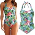 thumbnail image 5 of CNKOO Womens Halter Patchwork Printed Open Back Tankini Top Set Two Piece Swimsuits S-4XL, 5 of 5