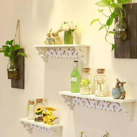 Lwlmwt Wall-Mounted Floating Shelf Set of Three Vintage Wooden Wall Decor Wall Shelf for Living Room, Bedroom, Bathroom, Kitchen