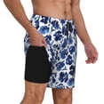thumbnail image 4 of Xecao Blue Ink Flowers for Men's Swimming Trunks Swim Trunks Quick Dry Swim Shorts with Mesh Lining Funny Swimwear Bathing Suits, 4 of 9