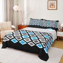 Castle Fairy Geometric Plaid Twin Sheet Sets for Boys Girls,Minimalist Checkered Bedding