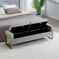 thumbnail image 2 of Aemeios 67" Velvet Storage Bench for Bedroom End of Bed with Double Lids Storage and Gold Legs, Grey, 2 of 9