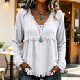 thumbnail image 2 of Women Long Sleeve Fringe Tops Western Outfit V Tops Neck Tops Oversized Shirts Flowy Tops Summer Work Top Layering Tops Going Out Tops Cute Tops Collared Shirts Oversized Shirts, 2 of 5