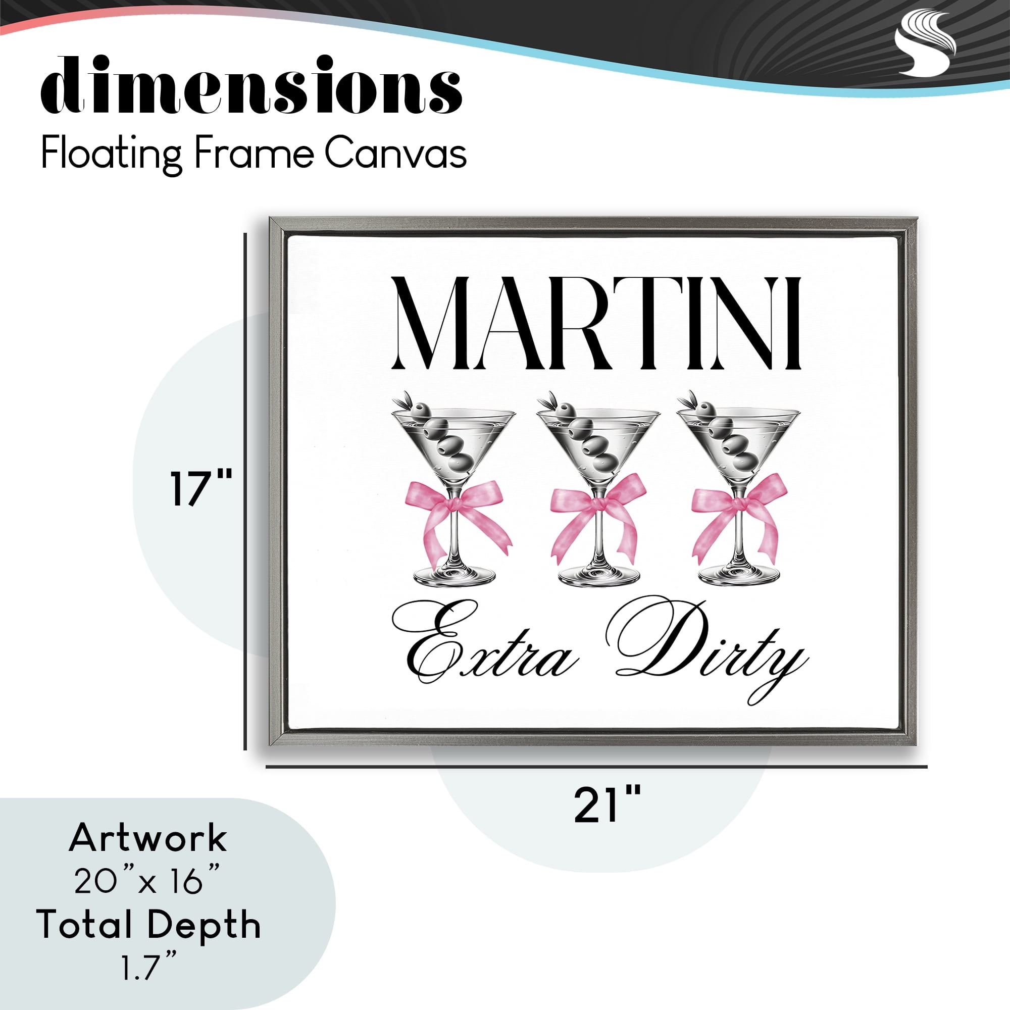 Stupell Industries Pink Ribbon Martini Trio Gray Framed Floater Canvas Wall Art, design by Lettered and Lined
