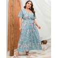 thumbnail image 4 of Plus Size Wedding Guest Maxi Dresses for Curvy Women, Summer Casual Floral Long Party Sundress with 3/4 Sleeve, 4 of 8