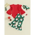 thumbnail image 4 of CIYCuIT Baby Girl 3Pcs Christmas Outfits Ruffle Long Sleeve Letter Print Romper + Santa Claus Print Flared Pants + Headband 3M 6M 12M 18M Infant Cute Clothes, 4 of 9