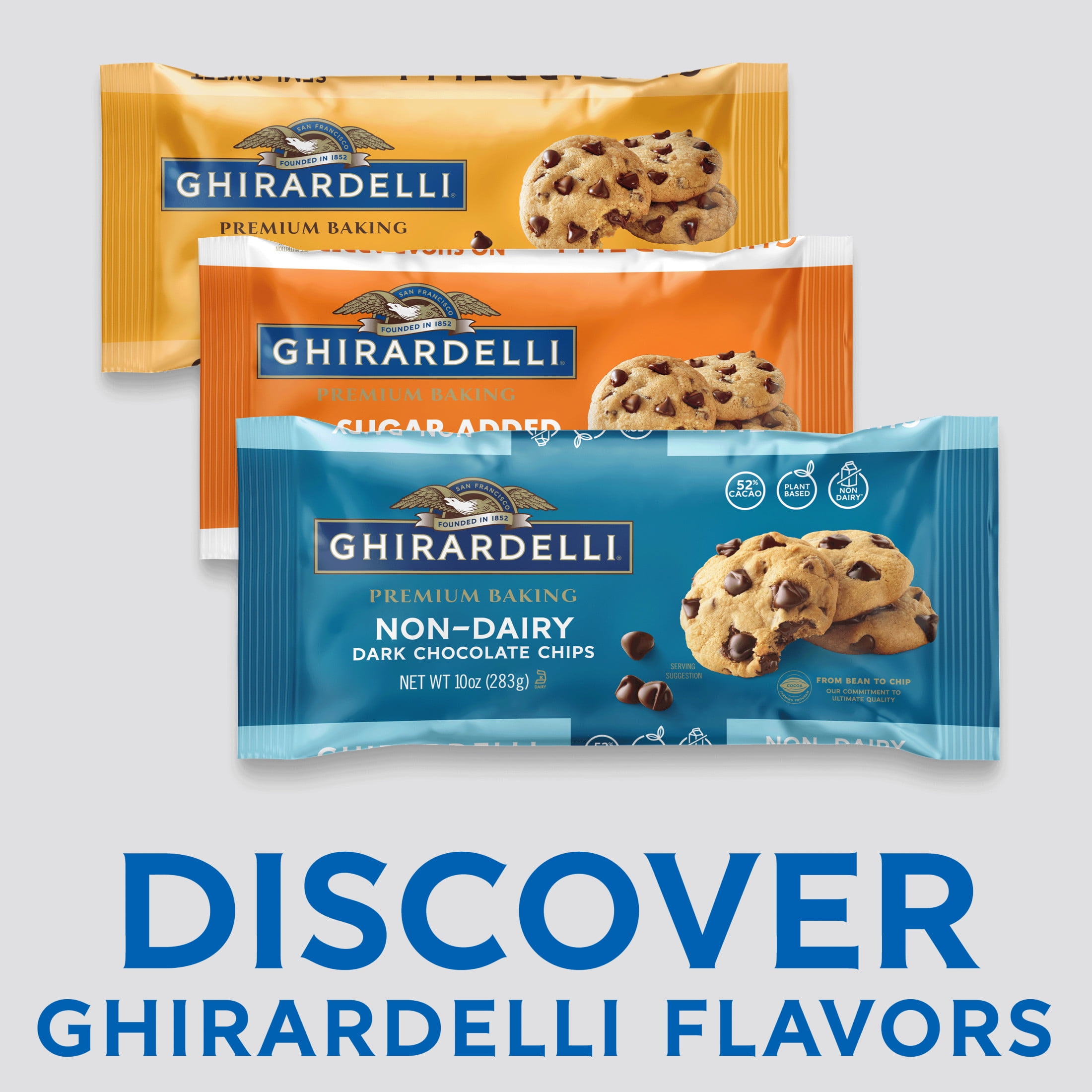 (3 pack) GHIRARDELLI Non-Dairy Dark Chocolate Chips for Baking, Premium Baking Chips, 10 oz Bag