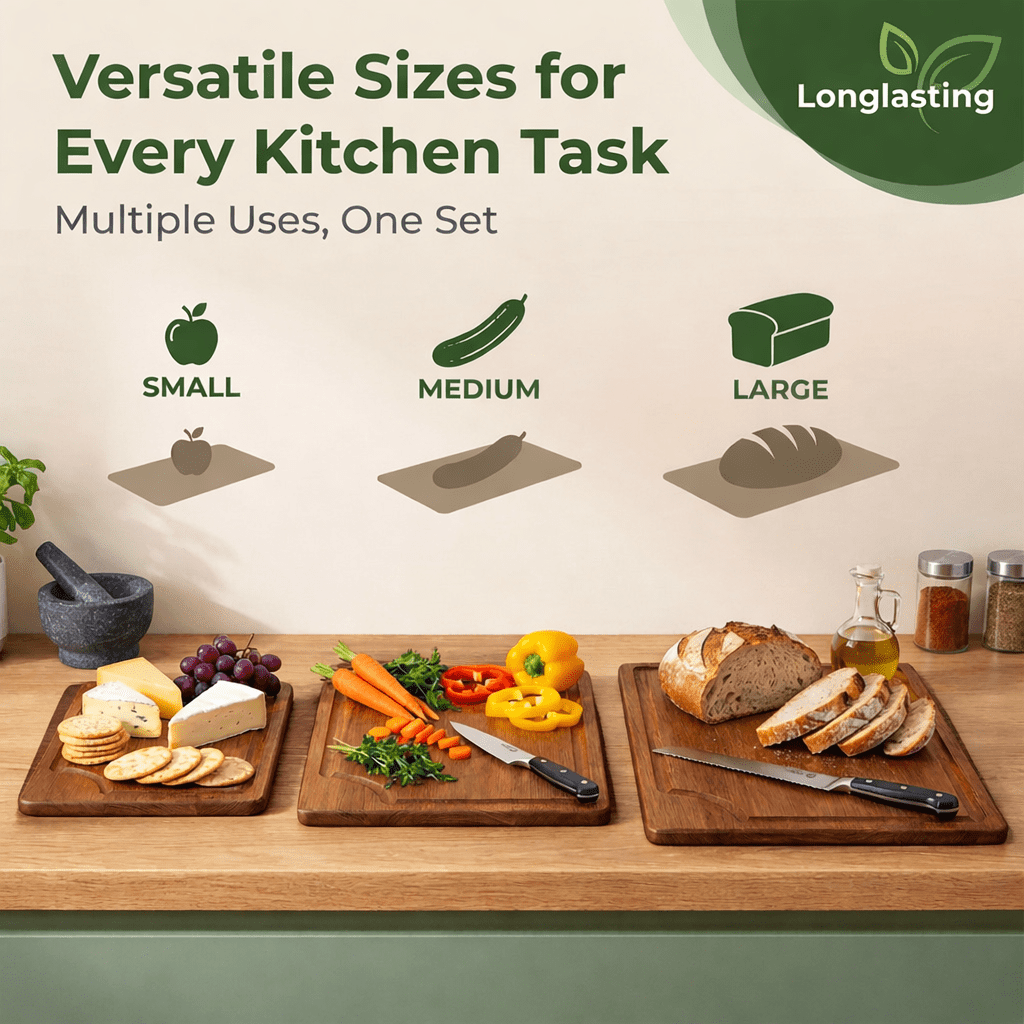 3-Piece Wooden Cutting Board Set with Juice Grooves, Mango Wood Chopping Boards for Kitchen Prep and Charcuterie Serving, Eco Friendly Multi Size Cutting Boards with Built-in Handles (Natural)