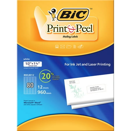 bic print and peel mailing labels 1 2 x 1 3 4 white 80 labels