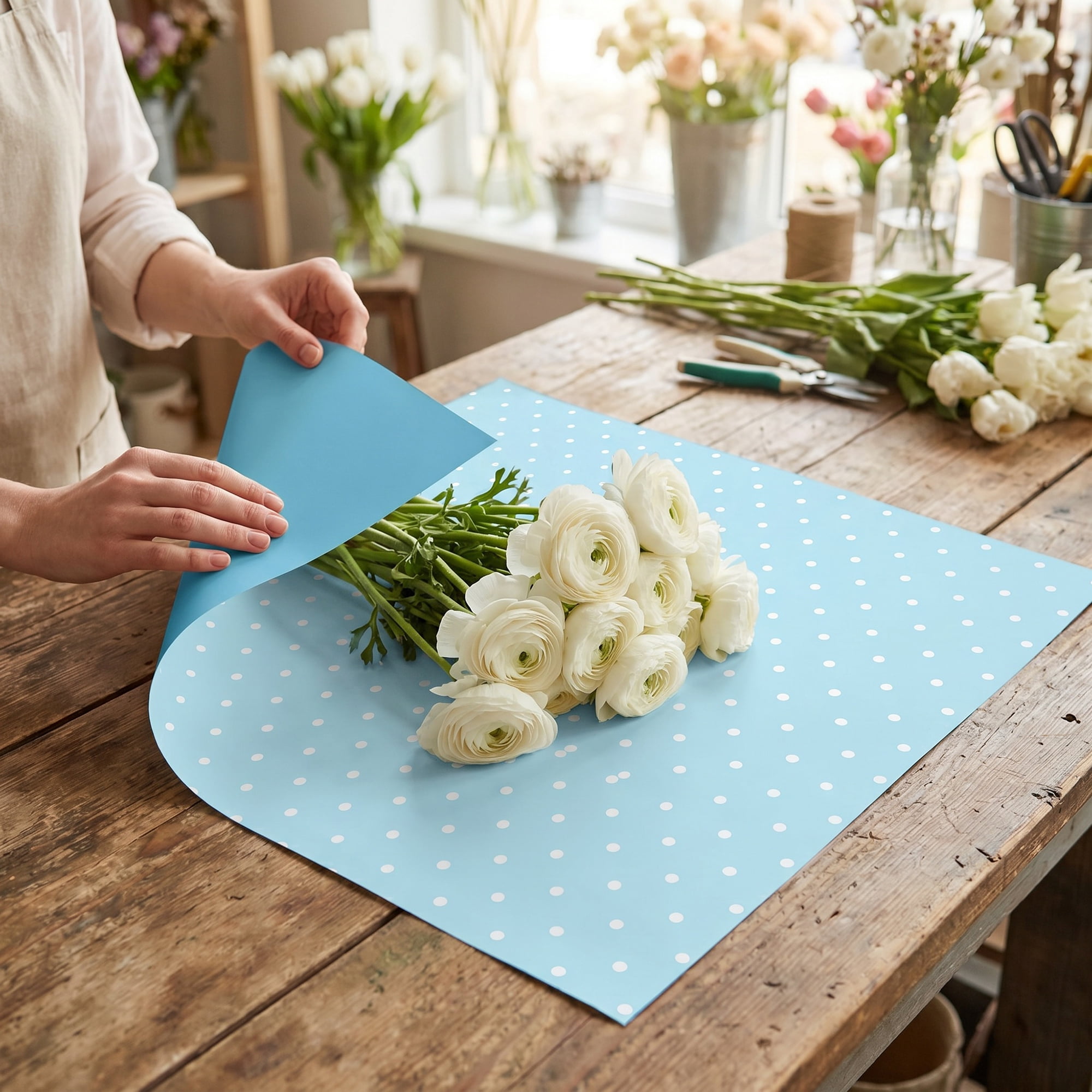 Unique Bargains Waterproof Luxury Matte Gift Wrapping Paper for Bouquets Sky Blue 22"x 22"