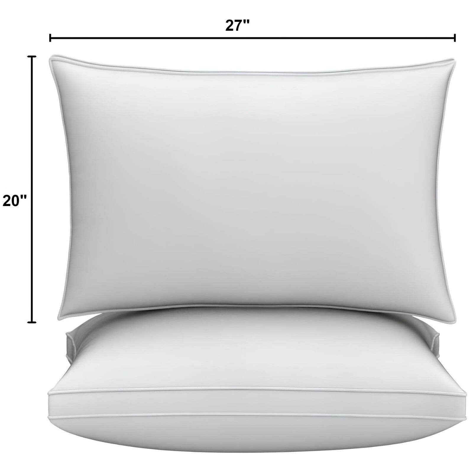 Set of 2 Queen Bed Pillows with Cotton Cover and Soft High Pile Filling