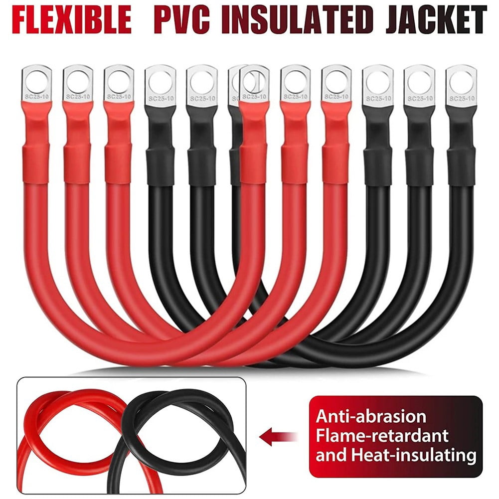 6PCS 4AWG Battery Cables 12inch Marine Battery Inverter Cables Setfor Automotive