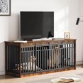 DWVO 71" Double Dog Crate Furniture for 2 Medium Dogs, Heavy Duty Wood