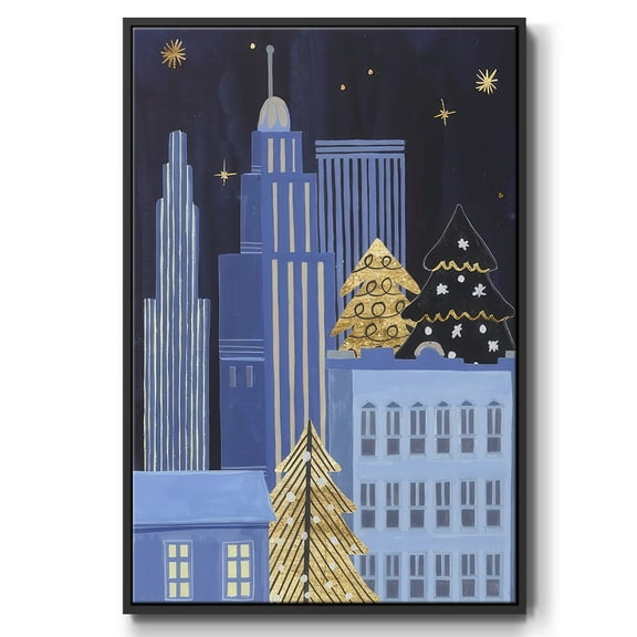 Holiday Night Collection B - Framed Gallery Wrapped Holiday Canvas - 17 x 25 - Black Frame