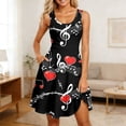thumbnail image 6 of Women's Musical Note Heart Print Casual Spaghetti Strap Dress With Pockets Black XXL, 6 of 6