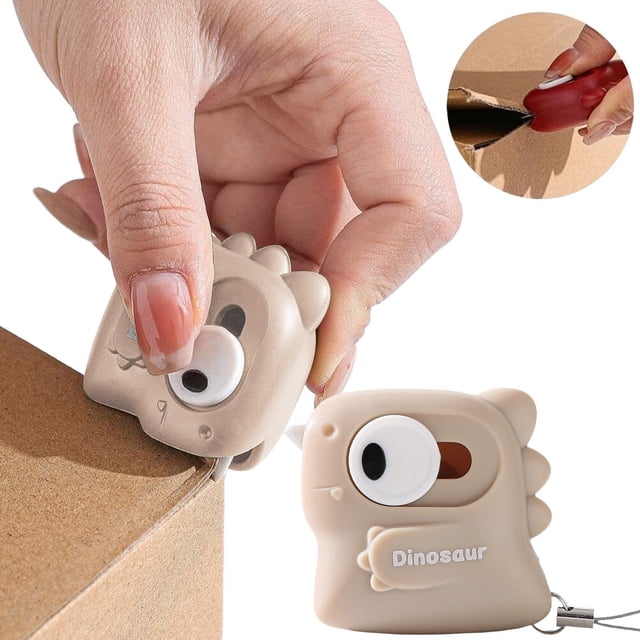 Dinosaur Box Cutter with Auto Retracting Cute Dinosaur Shaped Retractable Utility with Magnet & Lanyard Hole Portable Box Opener Pakage School Stationery Lightweight Design Stationery Supplies