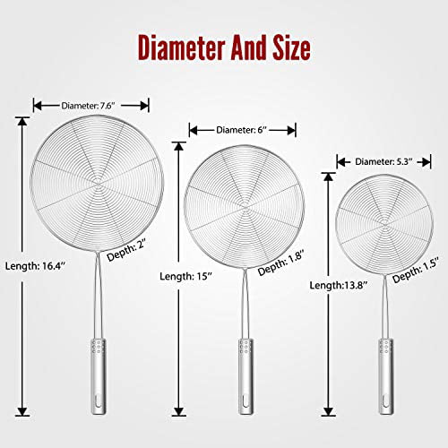 shuoyiersty Solid Spider Strainer Skimmer Ladle with Handle Stainless Steel Kitchen Tool