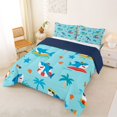 thumbnail image 2 of Manfei Cartoon Surf Shark King Size Comforter Sets, Tropical Beach Comforters King Size, Sky Blue, Blue Reversible, 3 Pieces, 1 Comforter and 2 Pillowcases, 2 of 7