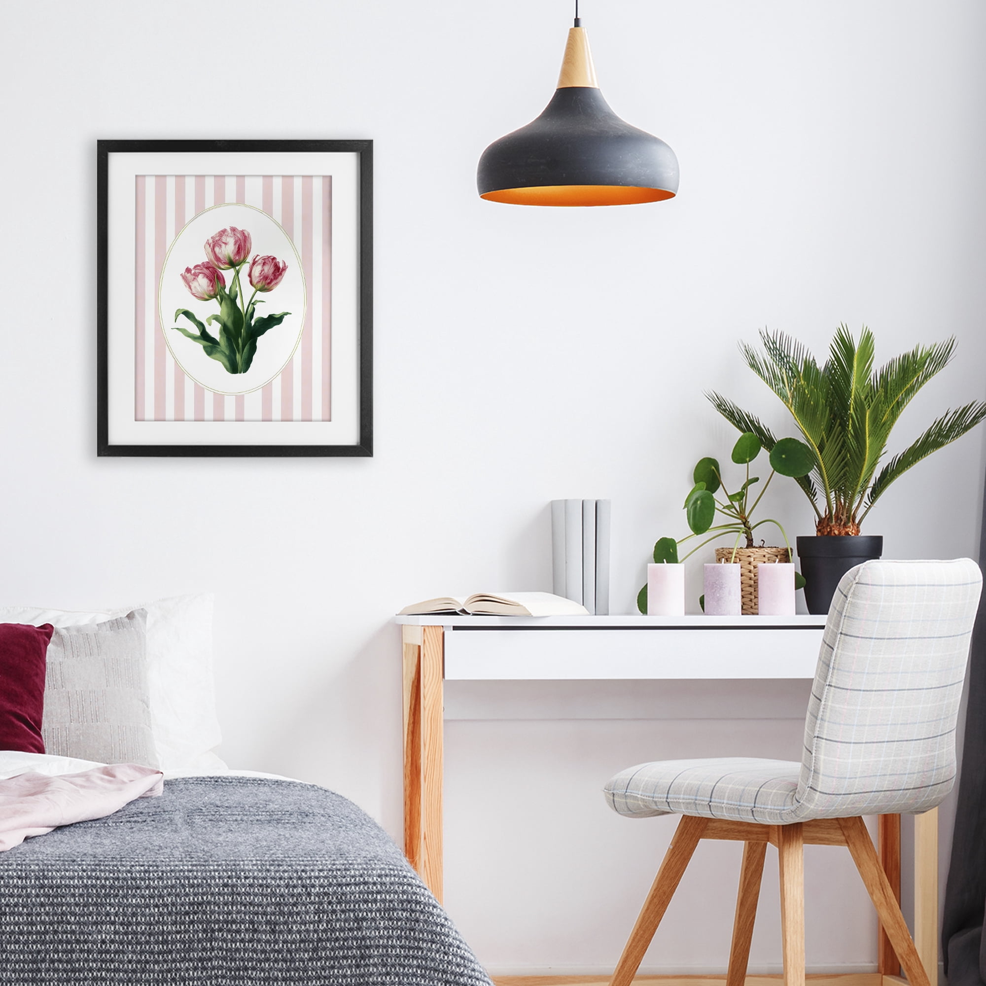 Stupell Industries Spring Tulips on Stripes Black Framed Print Under Glass, design by Ink Drop Loft