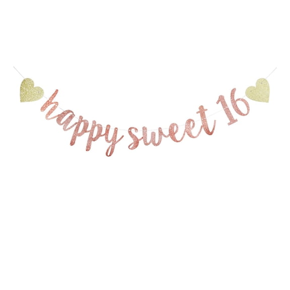 Happy Sweet 16 Rose Gold Banner, 16th Birthday Party Sign, Sweet Sixteen Party Supplies