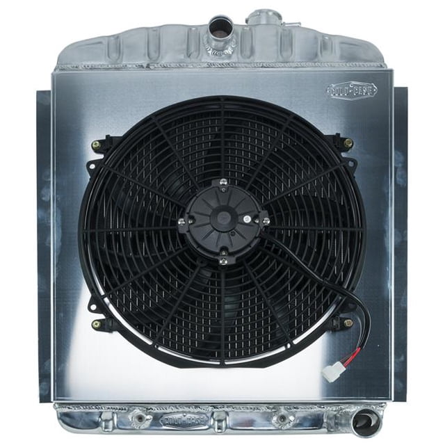 Cold Case Radiators CCRGMT568AK 22.6 x 27 x 3 in. Center Inlet Passenger Side Outlet Radiator & Fan for 1947-1954 Chevy Truck - Polished