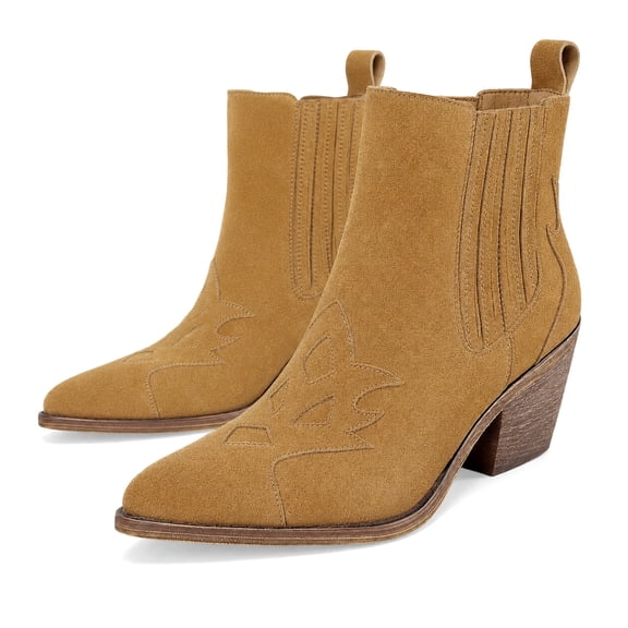Ronilurn Fall Heeled Chelsea Boots Women Faux Suede Pointed Toe Booties