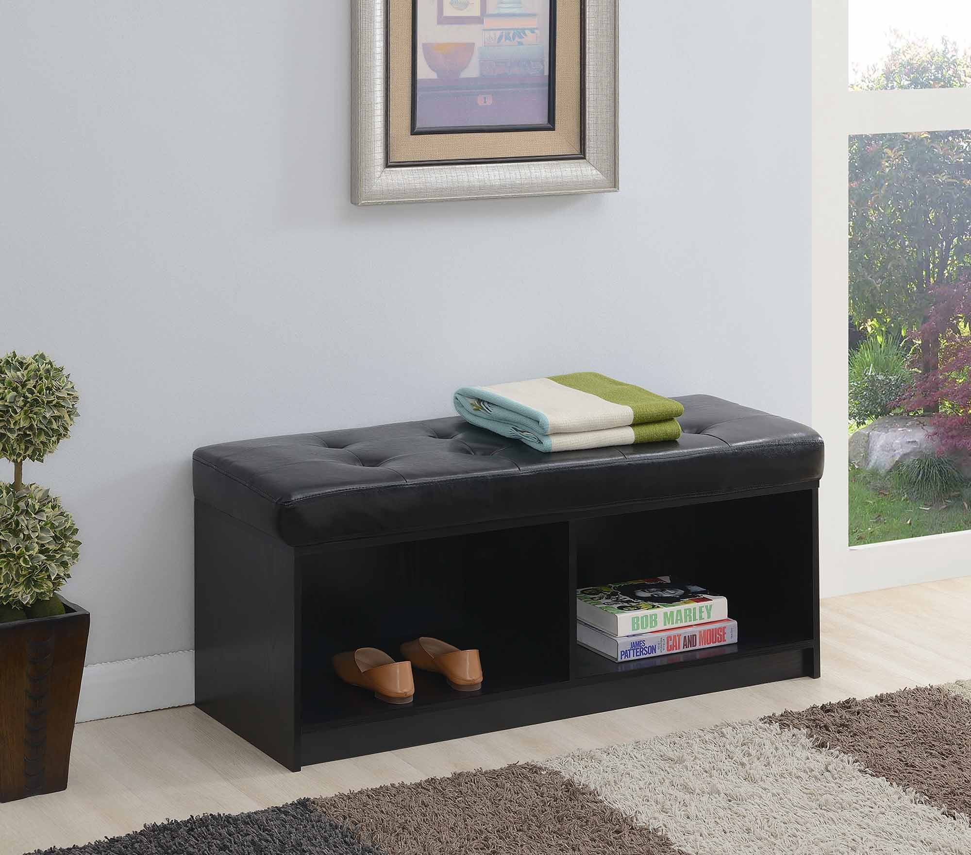 Convenience Concepts Broadmoor Entryway Faux Leather Storage Bench, Black
