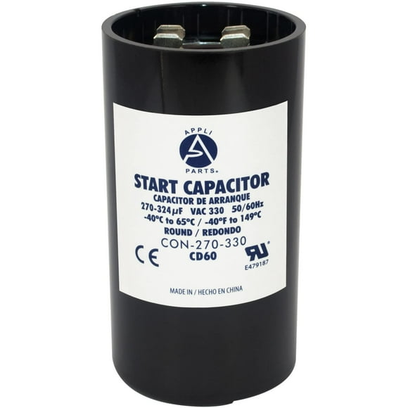 Appli Parts Motor Start Capacitor 270-324 Mfd (Microfarads) Uf 330 Vac Universal Fit For Electric Motor Applications 1-3/4 In Wide 3-3/8 In Height Con-270-330