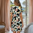 thumbnail image 3 of SEANATIVE Button Down Nightgowns for Women Short Sleeve Sleep Dress Relaxed Fit Sleepwear Stylish Lounging Dress Mid Length Round Neck House Dress Housecoat, L, Cow Print Daisy, 3 of 7