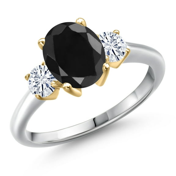 Gem Stone King 10K Two Tone Gold Black Sapphire and White Moissanite Engagement Ring for Women | 2.96 Cttw | Oval 9X7MM | Gemstone September Birthstone | Size 6