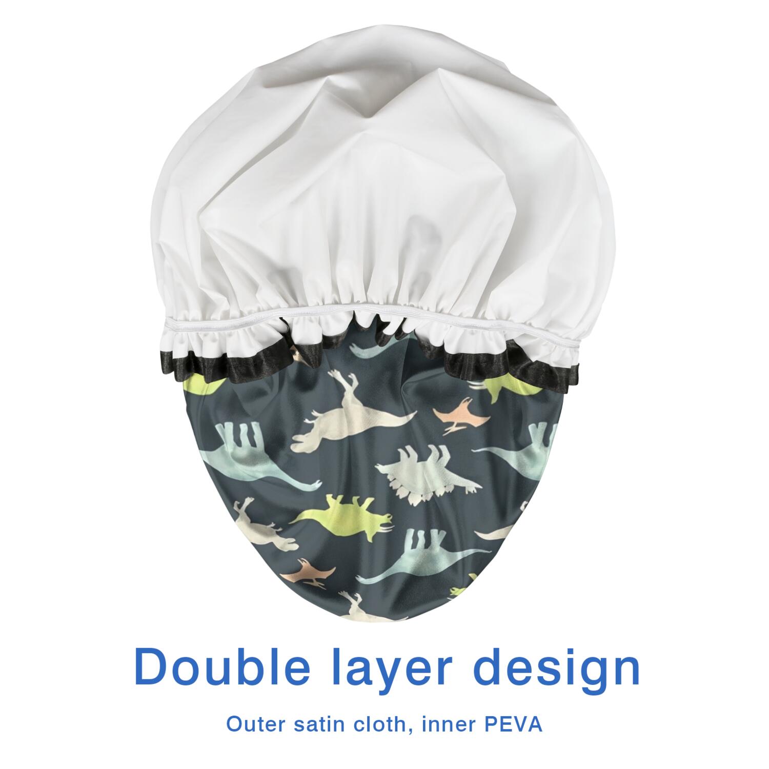 Shower Caps,Dark Watercolor Dinosaur Pattern Waterproof Shower Cap for Women 4 Pieces,Double Reusable Hair Cover for Shower PEVA Elastic Stretch Hem