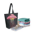 thumbnail image 2 of FORMRS Womens Canvas Tote Bag with Zipper Inner Pocket Shoulder Handbag, UFO with Hearts Pattern, 2 of 7