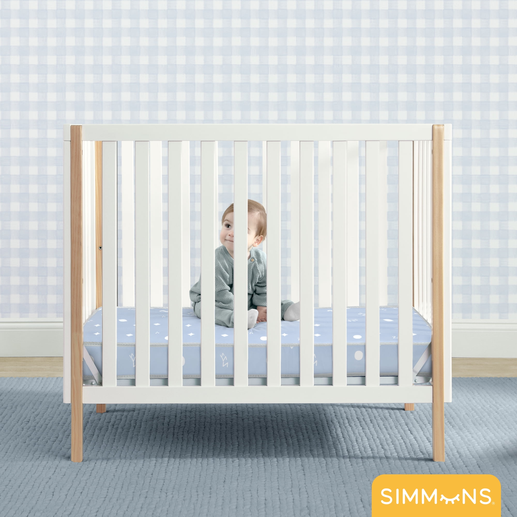 Simmons Kids Soothing Nights 3-inch Mini/Portable Crib Mattress - Sustainably Sourced Fiber Core - Waterproof - GREENGUARD Gold Certified - 5 Year Warranty | Does Not Contain Toxic Fire Retardants