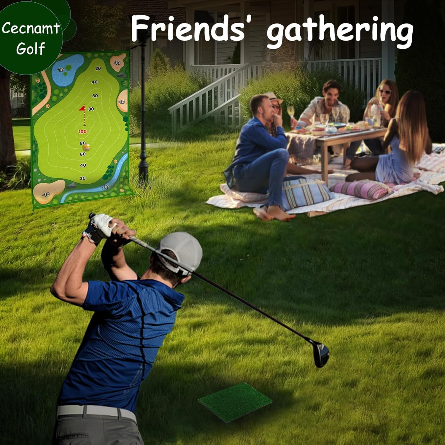 Spvtwiu Golf Chipping Game, Battle Golf with Golf Club & Hitting Mat, Chip Sticky Practice Golf Game Set for Adults Kids Indoor Outdoor Backyard