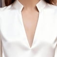 thumbnail image 2 of MORTTIC Women's Elegant V-Neck Long Sleeve Satin Blouse Slim Fit Top for Office Party & Everyday Wear White，L, 2 of 4