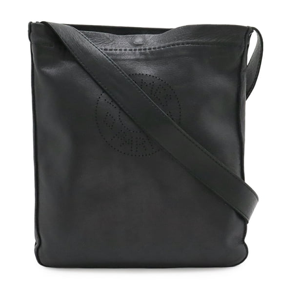 Pre-Owned HERMES Clou de Selle Shoulder Bag/Pochette, Perforated Lambskin Leather, Black, M...