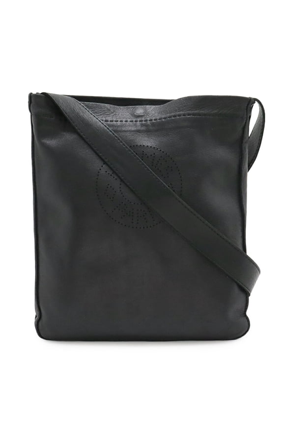 Pre-Owned HERMES Clou de Selle Shoulder Bag/Pochette, Perforated Lambskin Leather, Black, M...