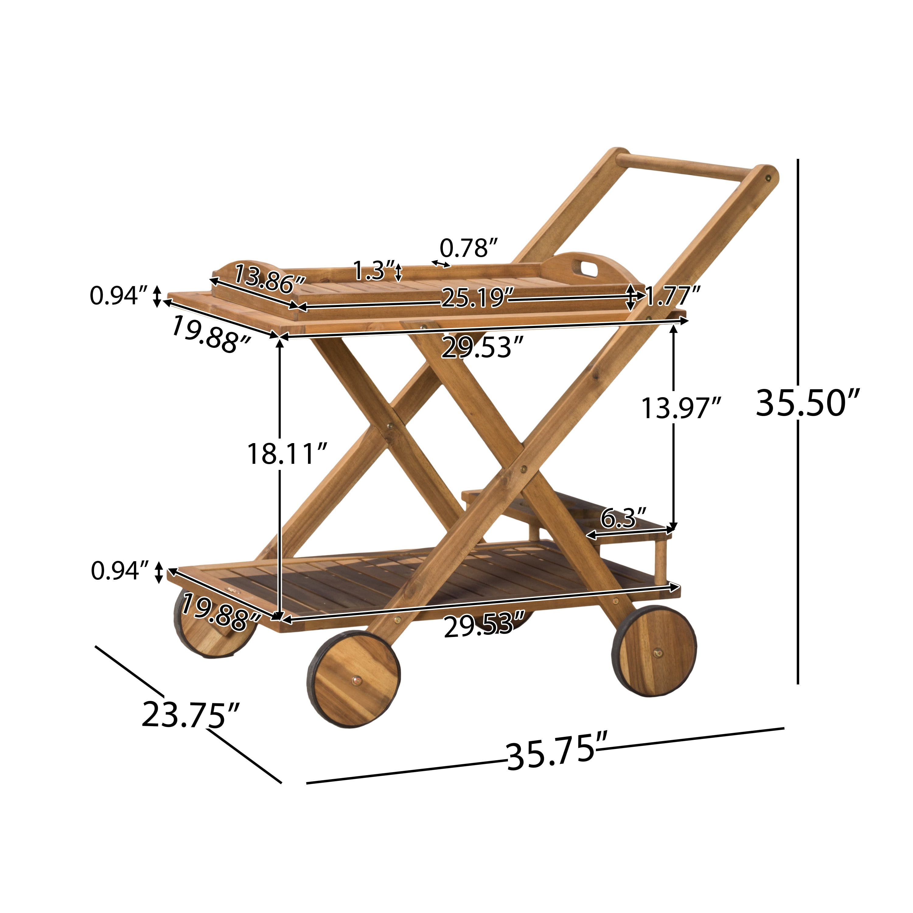 MAYEERTY 43.75" Modern WOOD METAL Portable BARCART Large Capacity Storage