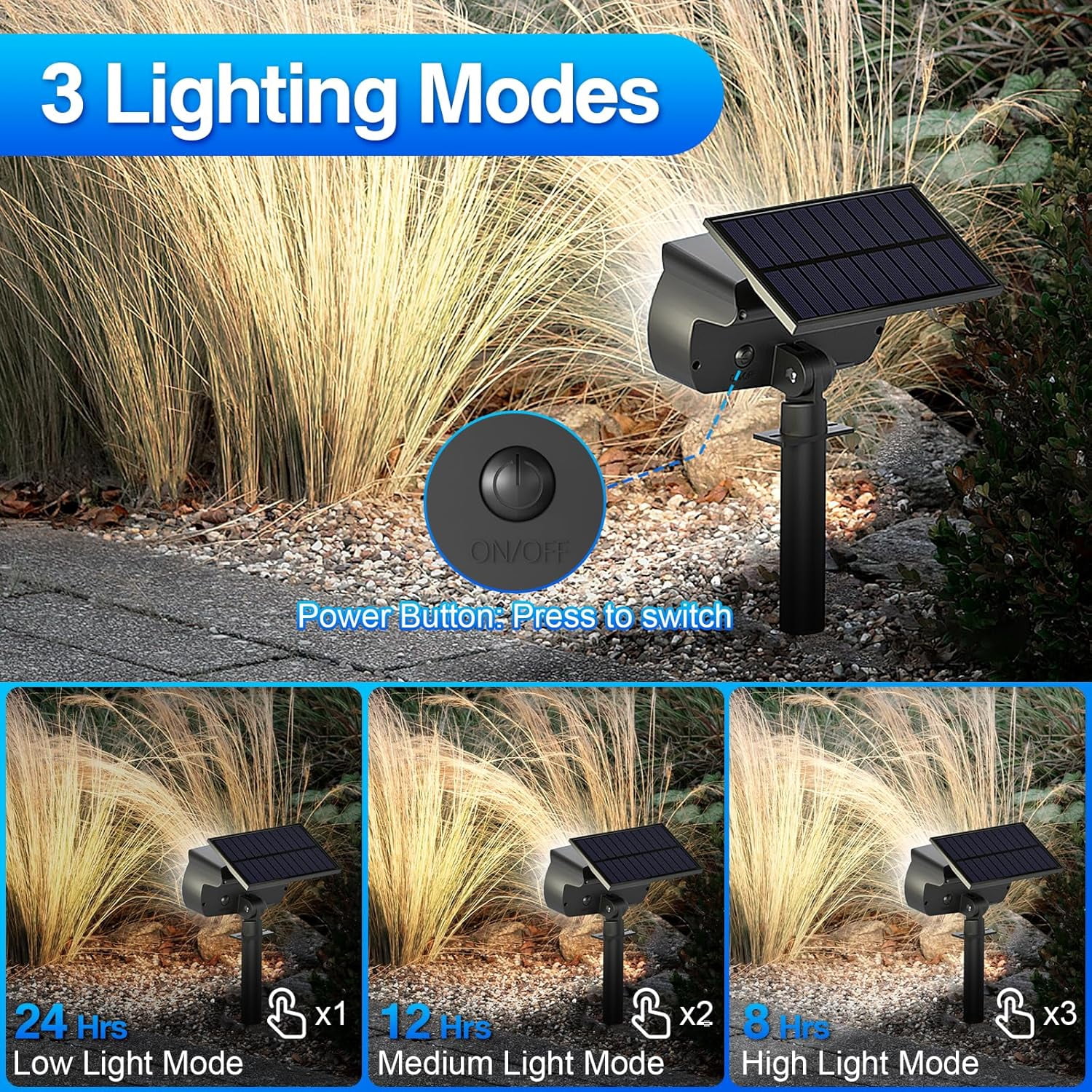 Solar Lights Outdoor, 4 pack 108 LED, IP65 Waterproof, 3 Modes, Large Solar Panel, Landscape Solar Spotlights for Garden, Yard, Pathway - Cool White