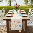 thumbnail image 4 of Watercolor Wildflowers 70 Inch Table Runner, Farmhouse Country Botanical Flowers Farmhouse Dresser Scarf Cotton & Linen Tablerunner for Dining/Kitchen Island/Holiday Party Décor 13" x 70", 4 of 9