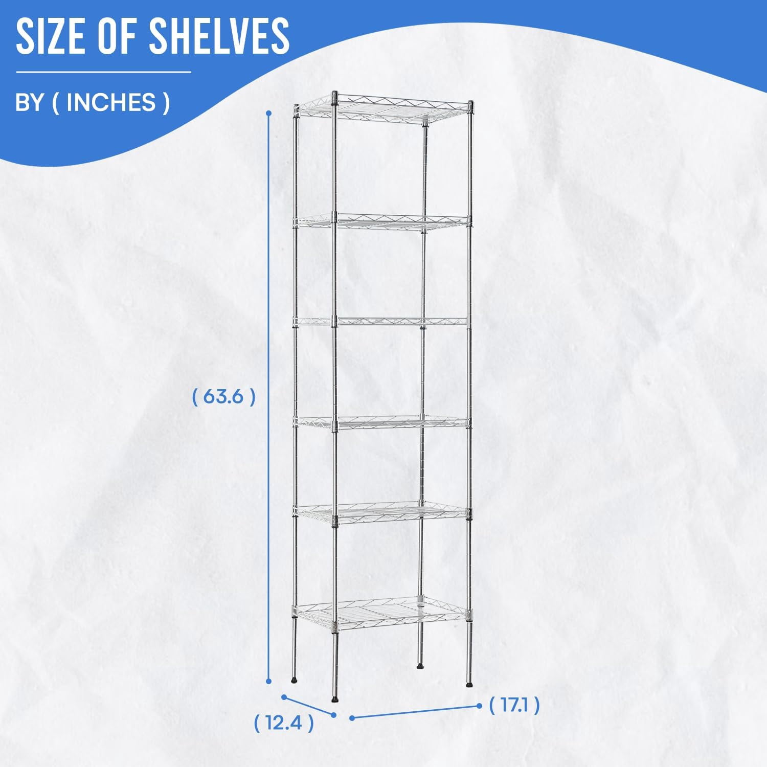 BestOffice Adjustable Storage Shelves Metal Storage Shelf fo adults(Chrome, 16.7L×11.8W×63.6H)