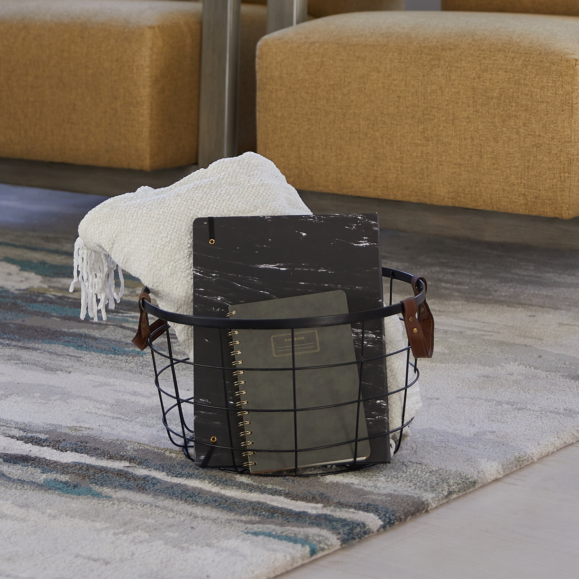 Mainstays, Round Wire Basket With Handles, Medium Size, Black