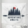 thumbnail image 1 of Saying Tapestry, Travel and Adventure Theme with Fir Trees Moon Gulls Calligraphy, Fabric Wall Hanging Decor for Bedroom Living Room Dorm, 5 Sizes, Dark Blue Grey and Vermilion, by Ambesonne, 1 of 1