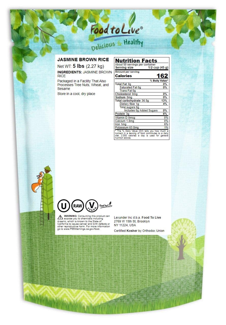 Jasmine Brown Rice, 5 Pounds — Kosher, Raw, Vegan — by Food to Live